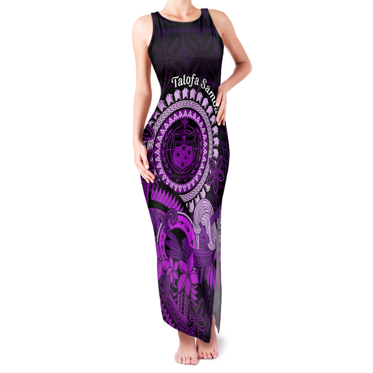Purple Talofa Samoa Family Matching Tank Maxi Dress and Hawaiian Shirt Samoan Kava Bowl Siapo Pattern LT14 Mom's Dress Purple - Polynesian Pride