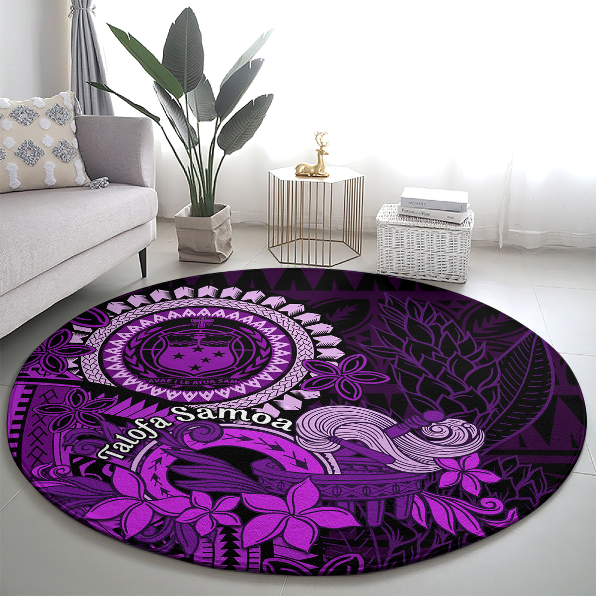 Purple Talofa Samoa Round Carpet Samoan Kava Bowl Siapo Pattern LT14 - Polynesian Pride