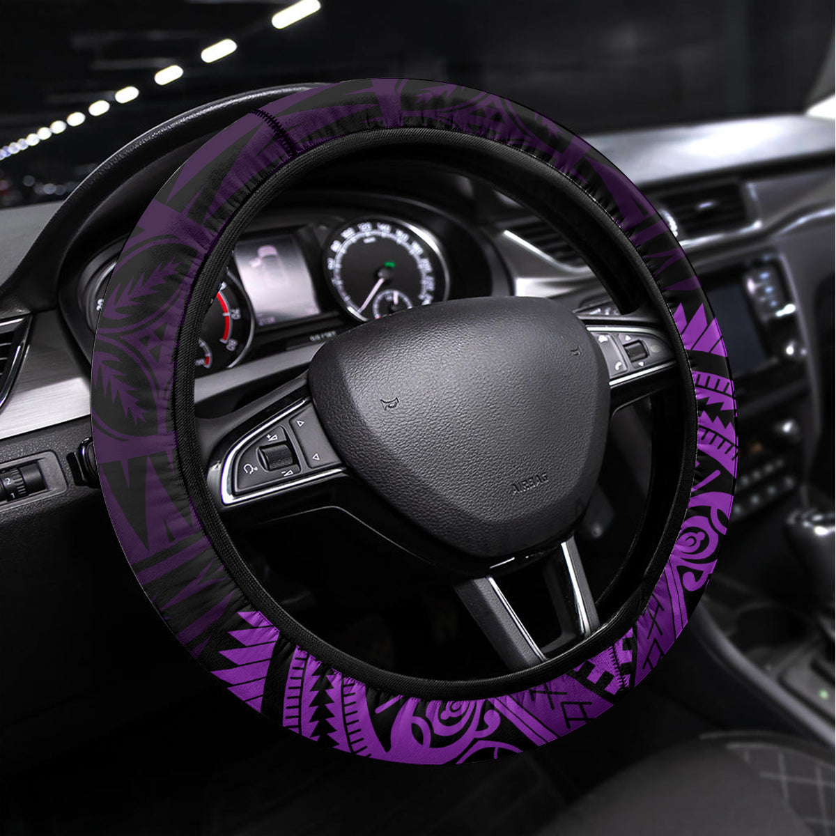 Purple Talofa Samoa Steering Wheel Cover Samoan Kava Bowl Siapo Pattern LT14 Universal Fit Purple - Polynesian Pride