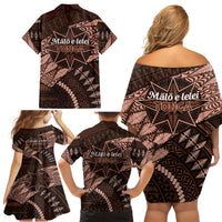 Malo e lelei Tonga Family Matching Off Shoulder Short Dress and Hawaiian Shirt Tongan Ngatu Pattern Vintage Vibes LT14 - Polynesian Pride