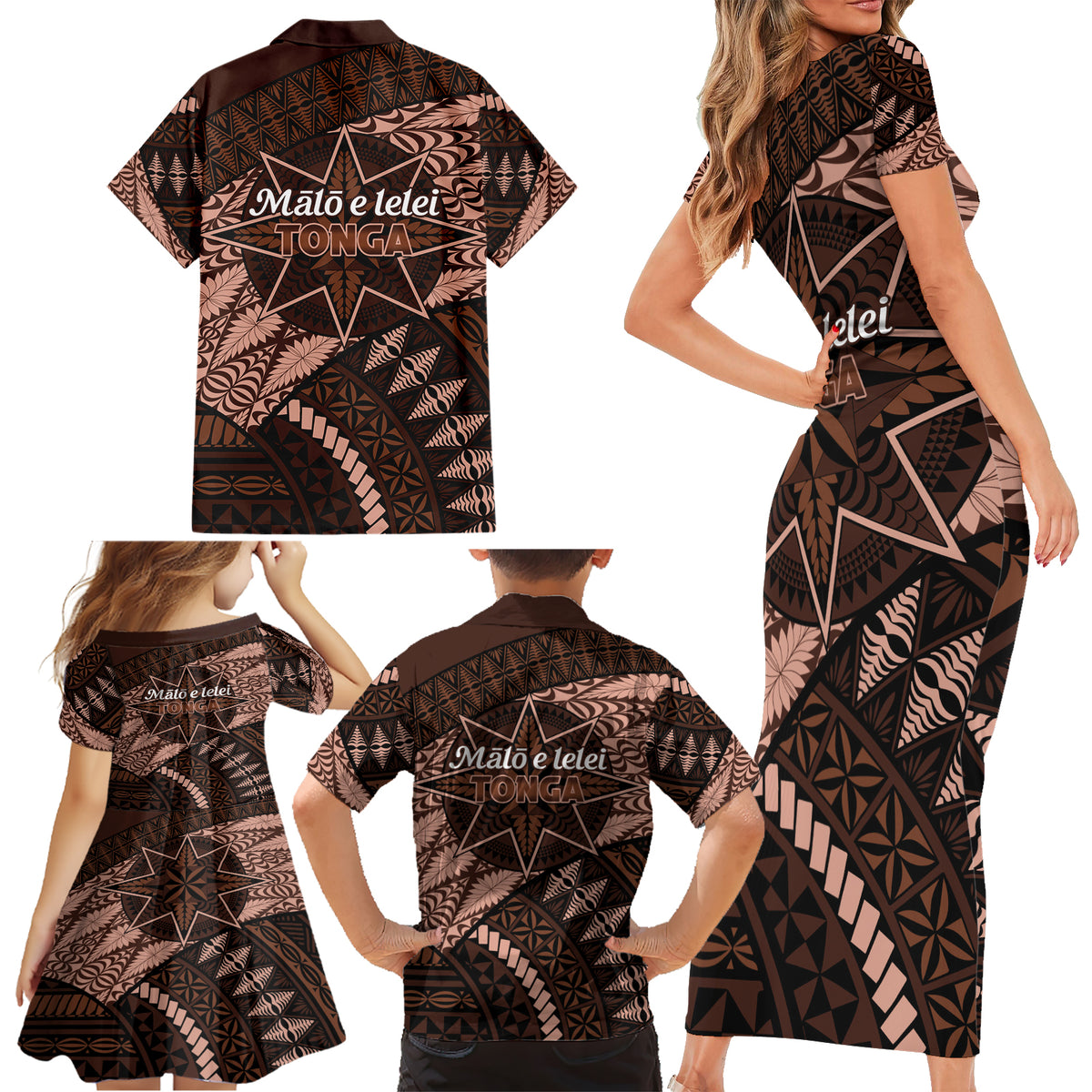 Malo e lelei Tonga Family Matching Short Sleeve Bodycon Dress and Hawaiian Shirt Tongan Ngatu Pattern Vintage Vibes LT14 - Polynesian Pride