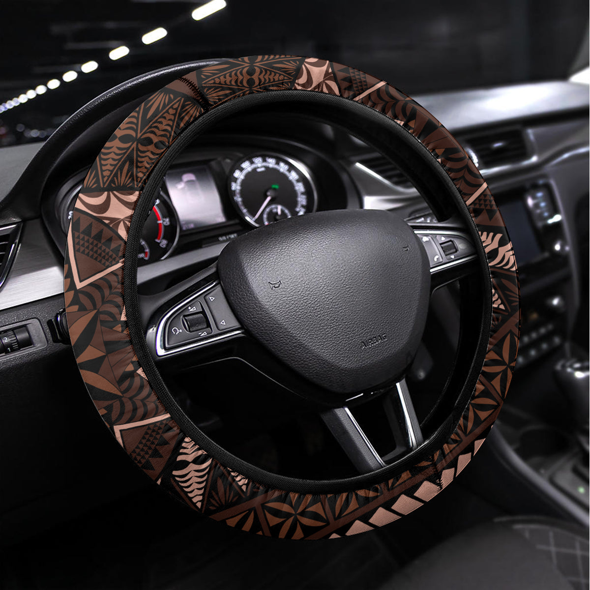 Malo e lelei Tonga Steering Wheel Cover Tongan Ngatu Pattern Vintage Vibes LT14 Universal Fit Brown - Polynesian Pride