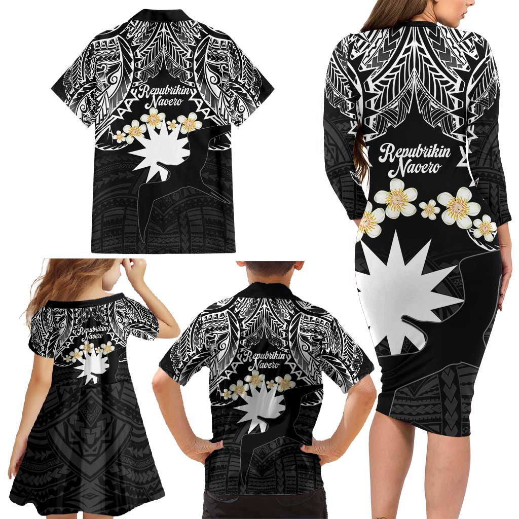 Ekamowir Omo Nauru Family Matching Long Sleeve Bodycon Dress and Hawaiian Shirt Naoero Twelve-pointed Star Polynesian Tattoo