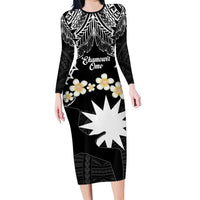 Ekamowir Omo Nauru Family Matching Long Sleeve Bodycon Dress and Hawaiian Shirt Naoero Twelve-pointed Star Polynesian Tattoo