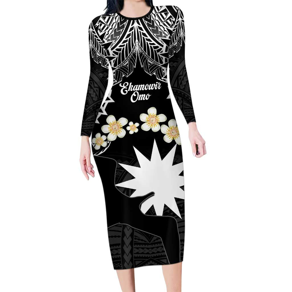 Ekamowir Omo Nauru Long Sleeve Bodycon Dress Naoero Twelve-pointed Star Polynesian Tattoo