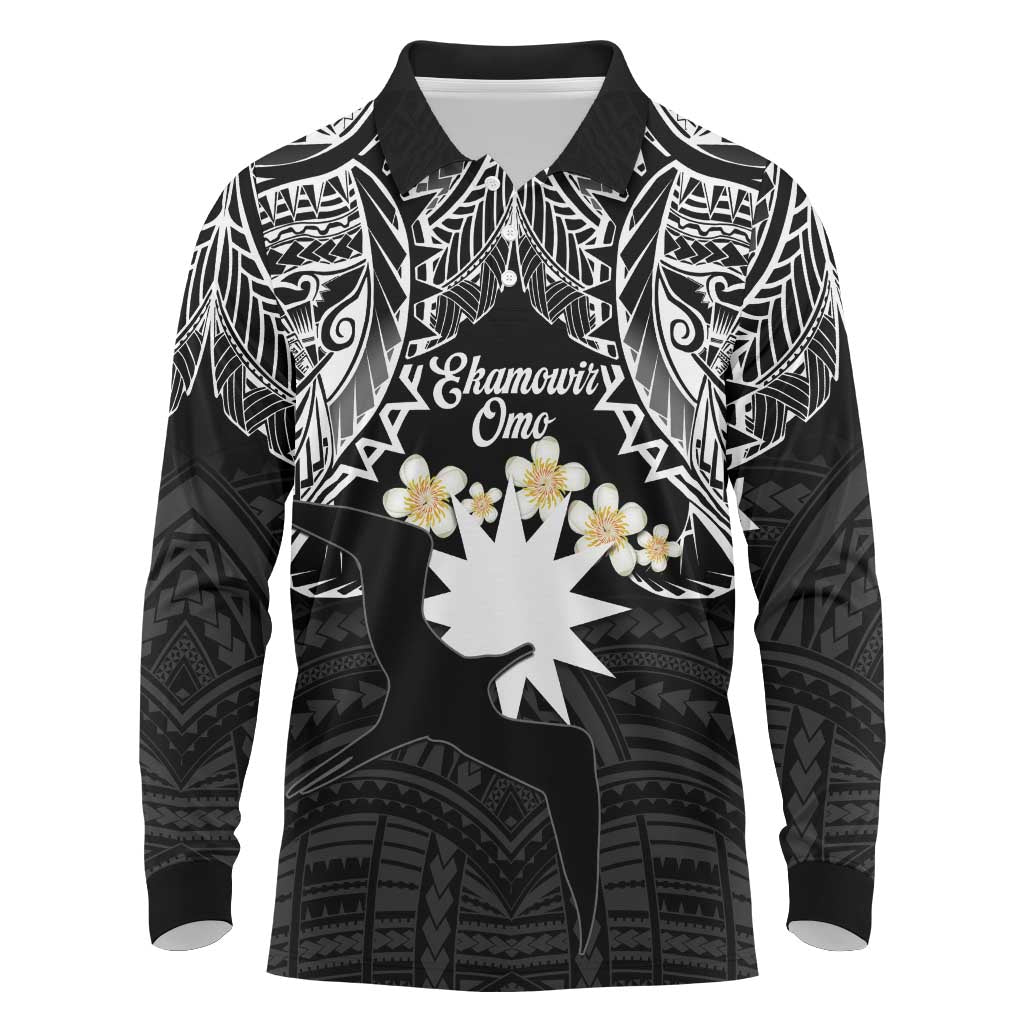 Ekamowir Omo Nauru Long Sleeve Polo Shirt Naoero Twelve-pointed Star Polynesian Tattoo