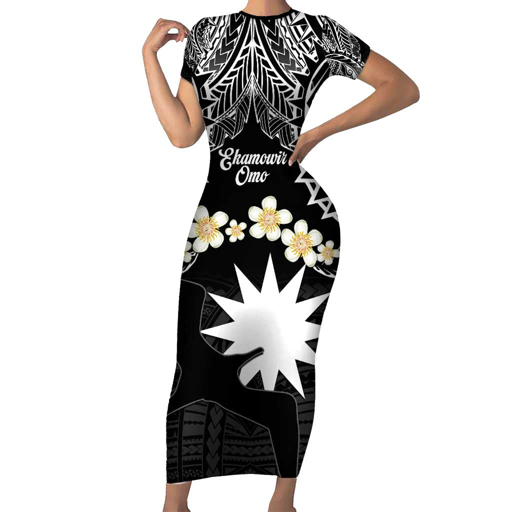 Ekamowir Omo Nauru Short Sleeve Bodycon Dress Naoero Twelve-pointed Star Polynesian Tattoo