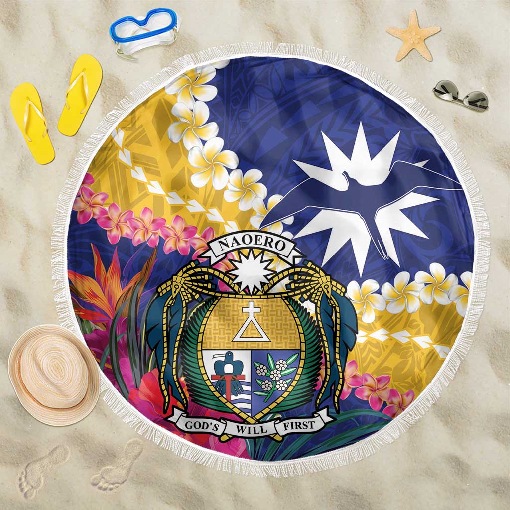 Nauru Independence Day Beach Blanket Coat Of Arms With Tropical Flowers