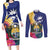 Nauru Independence Day Couples Matching Long Sleeve Bodycon Dress and Long Sleeve Button Shirt Coat Of Arms With Tropical Flowers