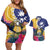 Nauru Independence Day Couples Matching Off Shoulder Short Dress and Hawaiian Shirt Coat Of Arms With Tropical Flowers