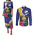 Nauru Independence Day Couples Matching Puletasi and Long Sleeve Button Shirt Coat Of Arms With Tropical Flowers