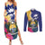 Nauru Independence Day Couples Matching Summer Maxi Dress and Long Sleeve Button Shirt Coat Of Arms With Tropical Flowers