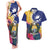 Nauru Independence Day Couples Matching Tank Maxi Dress and Hawaiian Shirt Coat Of Arms With Tropical Flowers