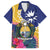 Nauru Independence Day Family Matching Off The Shoulder Long Sleeve Dress and Hawaiian Shirt Coat Of Arms With Tropical Flowers