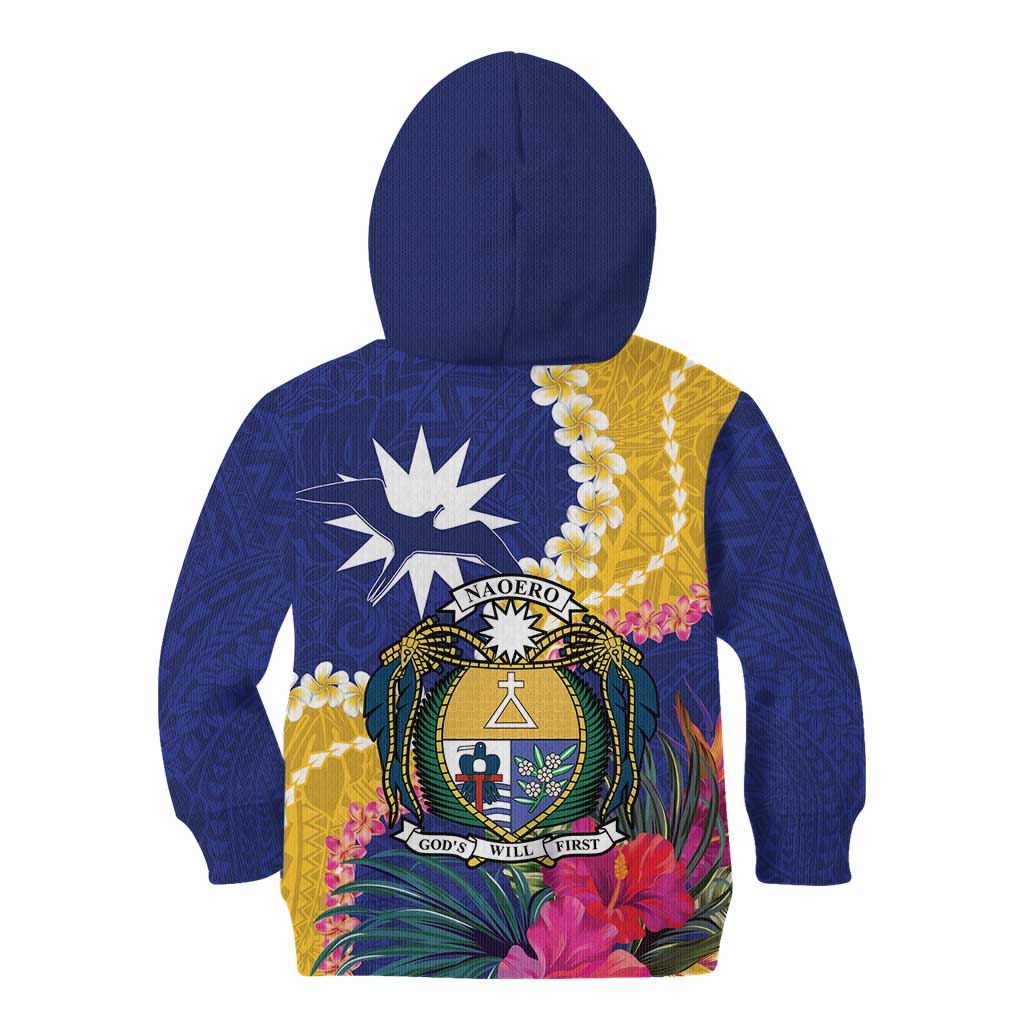Nauru Independence Day Kid Hoodie Coat Of Arms With Tropical Flowers