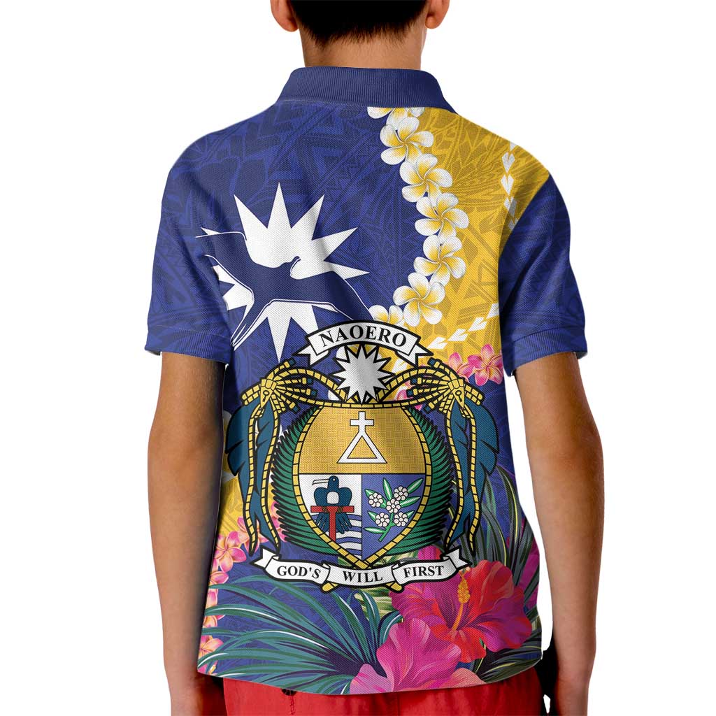 Nauru Independence Day Kid Polo Shirt Coat Of Arms With Tropical Flowers