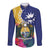 Nauru Independence Day Long Sleeve Button Shirt Coat Of Arms With Tropical Flowers