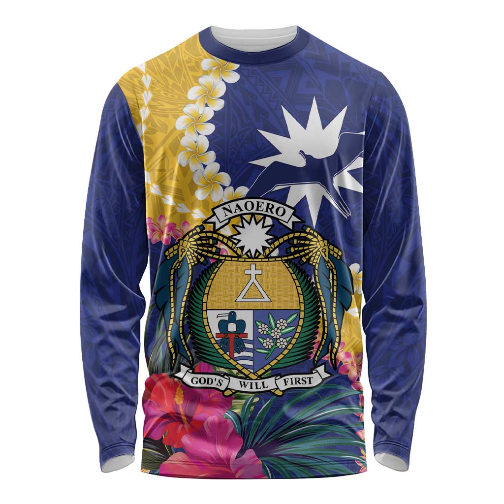 Nauru Independence Day Long Sleeve Shirt Coat Of Arms With Tropical Flowers