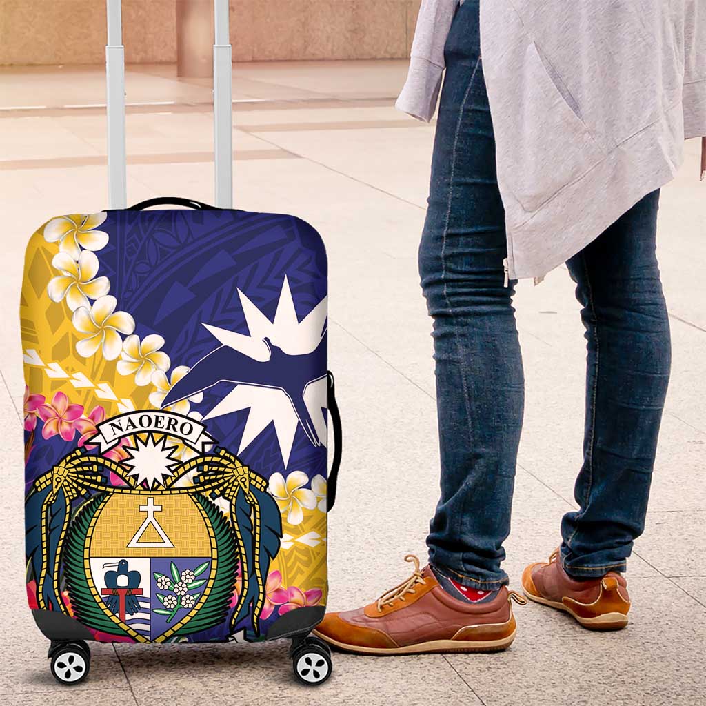 Nauru Independence Day Luggage Cover Coat Of Arms With Tropical Flowers