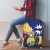 Nauru Independence Day Luggage Cover Coat Of Arms With Tropical Flowers
