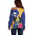 Nauru Independence Day Off Shoulder Sweater Coat Of Arms With Tropical Flowers