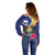 Nauru Independence Day Off Shoulder Sweater Coat Of Arms With Tropical Flowers