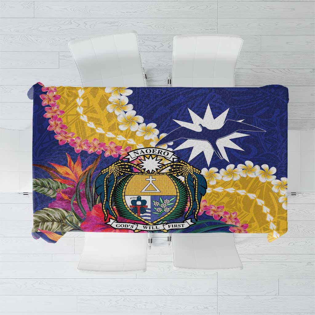 Nauru Independence Day Tablecloth Coat Of Arms With Tropical Flowers