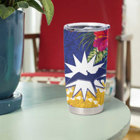 Nauru Independence Day Tumbler Cup Coat Of Arms With Tropical Flowers