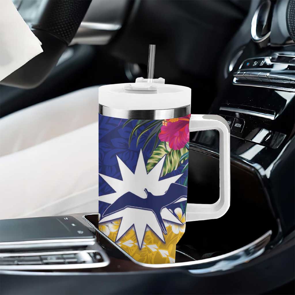Nauru Independence Day Tumbler With Handle Coat Of Arms With Tropical Flowers
