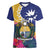 Nauru Independence Day Women V-Neck T-Shirt Coat Of Arms With Tropical Flowers