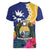 Nauru Independence Day Women V-Neck T-Shirt Coat Of Arms With Tropical Flowers