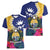 Nauru Independence Day Women V-Neck T-Shirt Coat Of Arms With Tropical Flowers