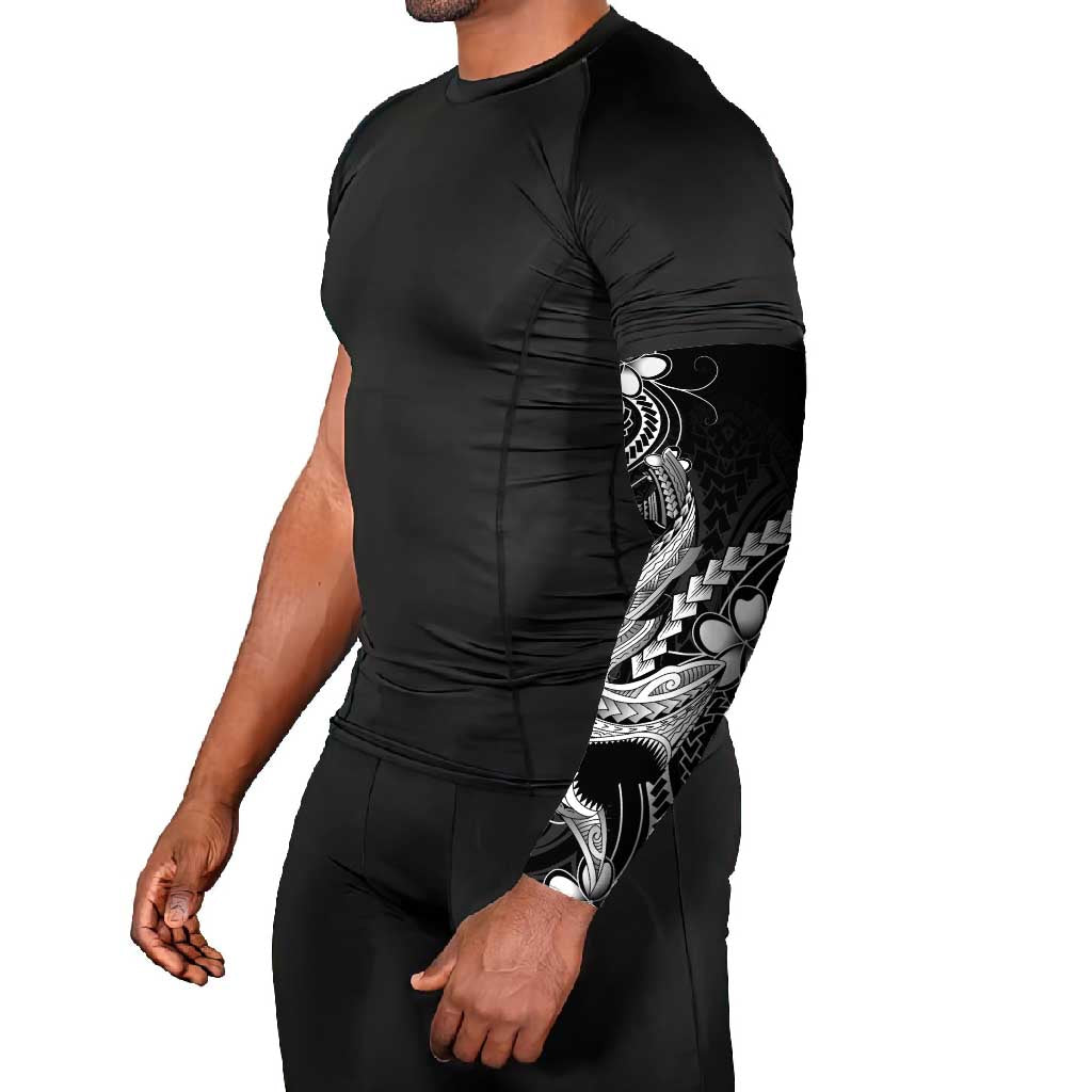 Black Aloha Hawaii Arm Sleeves Polynesian Shark Tattoo With Plumeria - Polynesian Pride