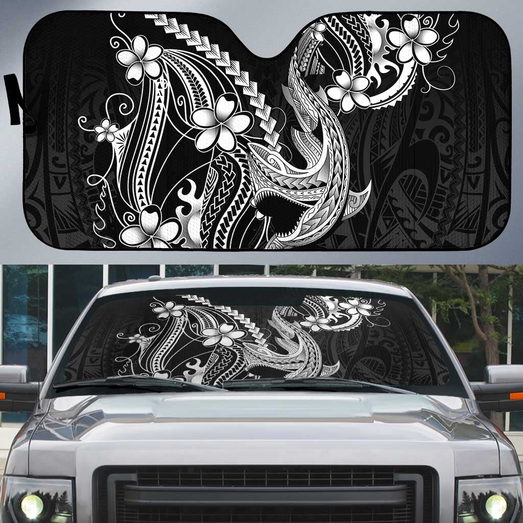 Black Aloha Hawaii Auto Sun Shade Polynesian Shark Tattoo With Plumeria LT14 Black - Polynesian Pride