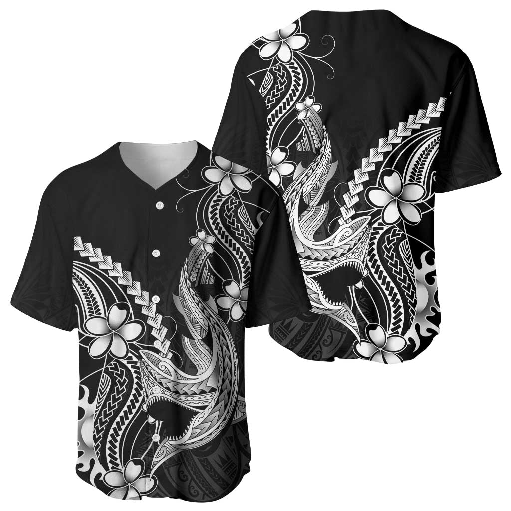Black Aloha Hawaii Baseball Jersey Polynesian Shark Tattoo With Plumeria - Polynesian Pride
