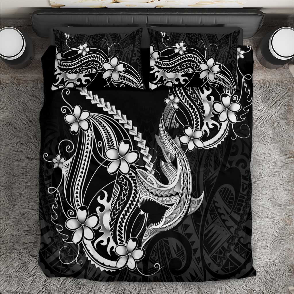 Black Aloha Hawaii Bedding Set Polynesian Shark Tattoo With Plumeria LT14 Black - Polynesian Pride
