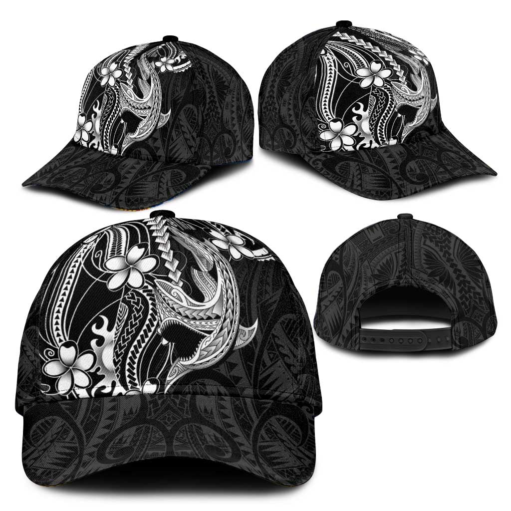 Black Aloha Hawaii Classic Cap Polynesian Shark Tattoo With Plumeria - Polynesian Pride