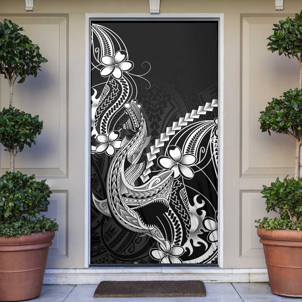 Black Aloha Hawaii Door Cover Polynesian Shark Tattoo With Plumeria LT14 Black - Polynesian Pride