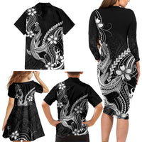 Black Aloha Hawaii Family Matching Long Sleeve Bodycon Dress and Hawaiian Shirt Polynesian Shark Tattoo With Plumeria LT14 - Polynesian Pride