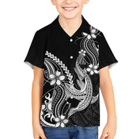 Black Aloha Hawaii Family Matching Mermaid Dress and Hawaiian Shirt Polynesian Shark Tattoo With Plumeria LT14 Son's Shirt Black - Polynesian Pride