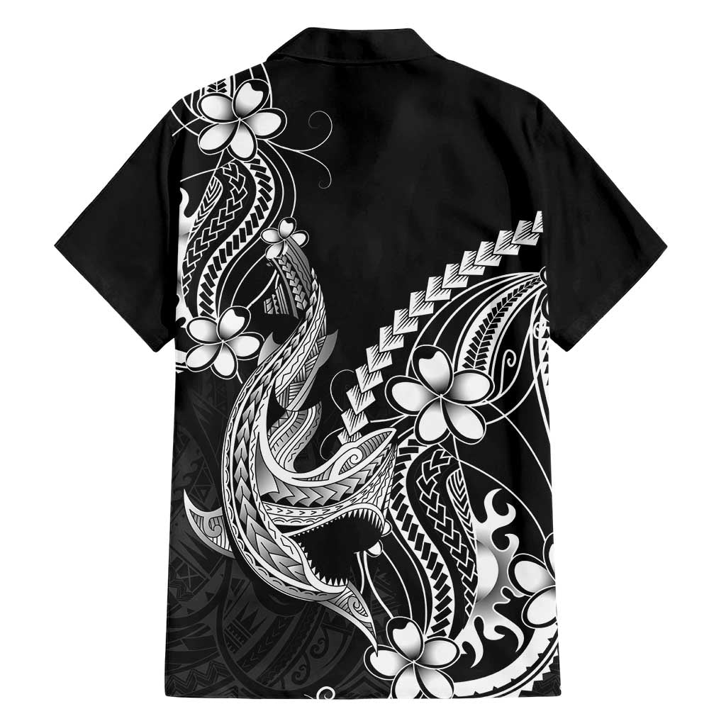 Black Aloha Hawaii Family Matching Off Shoulder Maxi Dress and Hawaiian Shirt Polynesian Shark Tattoo With Plumeria LT14 - Polynesian Pride