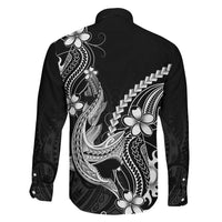 Black Aloha Hawaii Family Matching Off Shoulder Maxi Dress and Hawaiian Shirt Polynesian Shark Tattoo With Plumeria LT14 - Polynesian Pride