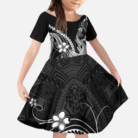 Black Aloha Hawaii Family Matching Summer Maxi Dress and Hawaiian Shirt Polynesian Shark Tattoo With Plumeria LT14 Daughter's Dress Black - Polynesian Pride