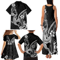Black Aloha Hawaii Family Matching Tank Maxi Dress and Hawaiian Shirt Polynesian Shark Tattoo With Plumeria LT14 - Polynesian Pride