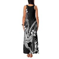 Black Aloha Hawaii Family Matching Tank Maxi Dress and Hawaiian Shirt Polynesian Shark Tattoo With Plumeria LT14 - Polynesian Pride