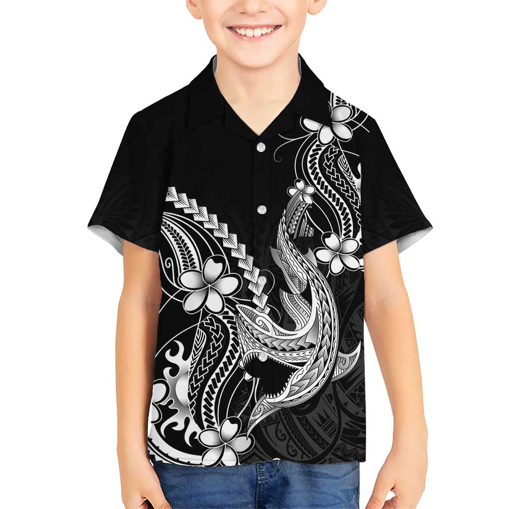 Black Aloha Hawaii Hawaiian Shirt Polynesian Shark Tattoo With Plumeria - Polynesian Pride