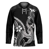Black Aloha Hawaii Hockey Jersey Polynesian Shark Tattoo With Plumeria - Polynesian Pride