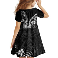 Black Aloha Hawaii Kid Short Sleeve Dress Polynesian Shark Tattoo With Plumeria - Polynesian Pride