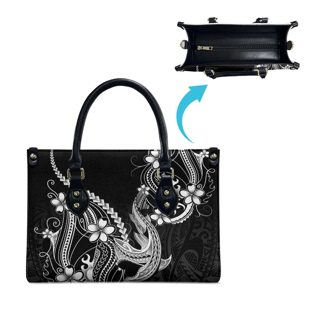 Black Aloha Hawaii Leather Bag Polynesian Shark Tattoo With Plumeria - Polynesian Pride