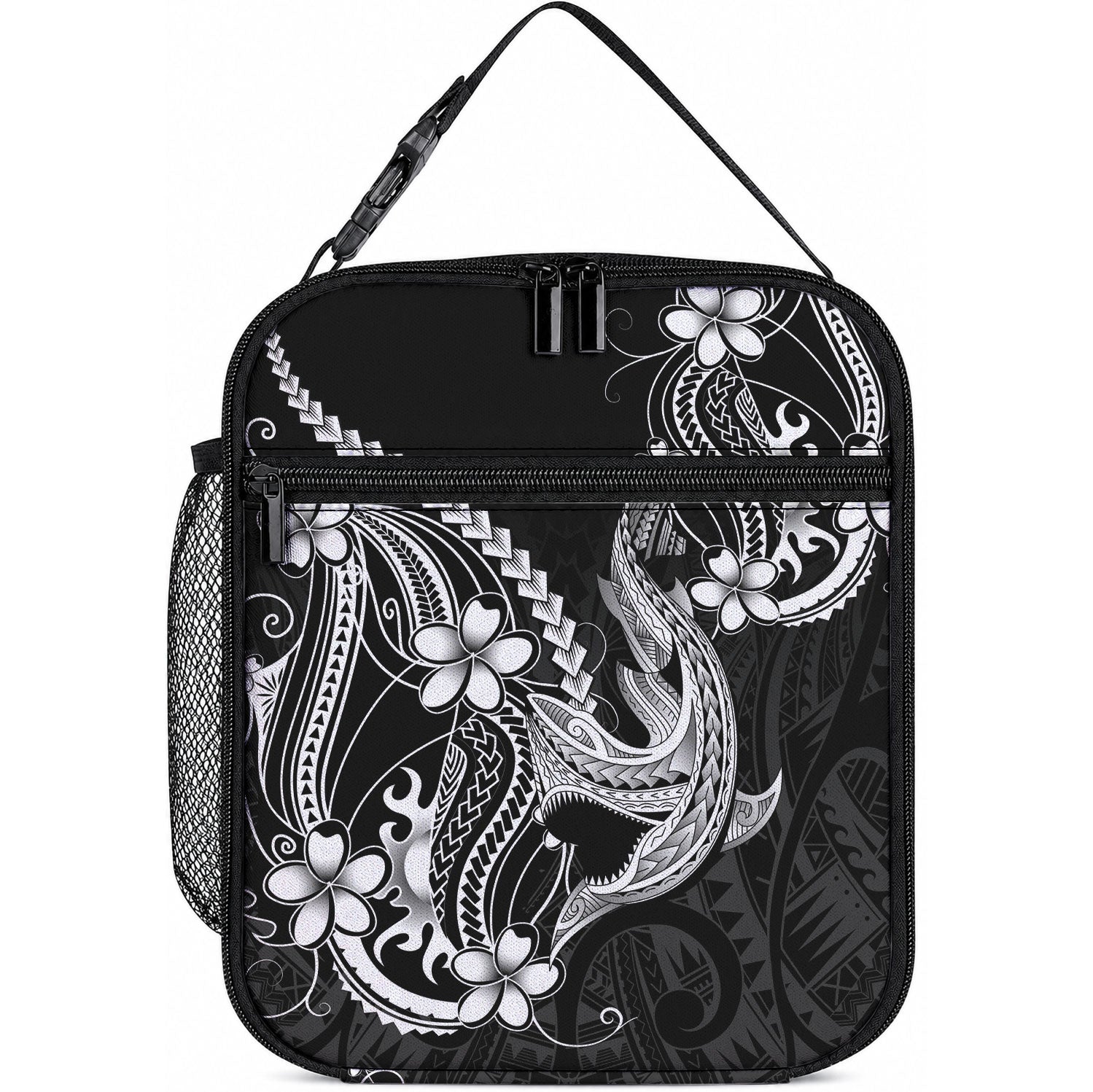 Black Aloha Hawaii Lunch Bag Polynesian Shark Tattoo With Plumeria LT14 10.2 × 8.3 × 4.3 inch Black - Polynesian Pride